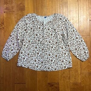 Old Navy Floral Boho Peasant Blouse Size M Button Oversized Relaxed Indie